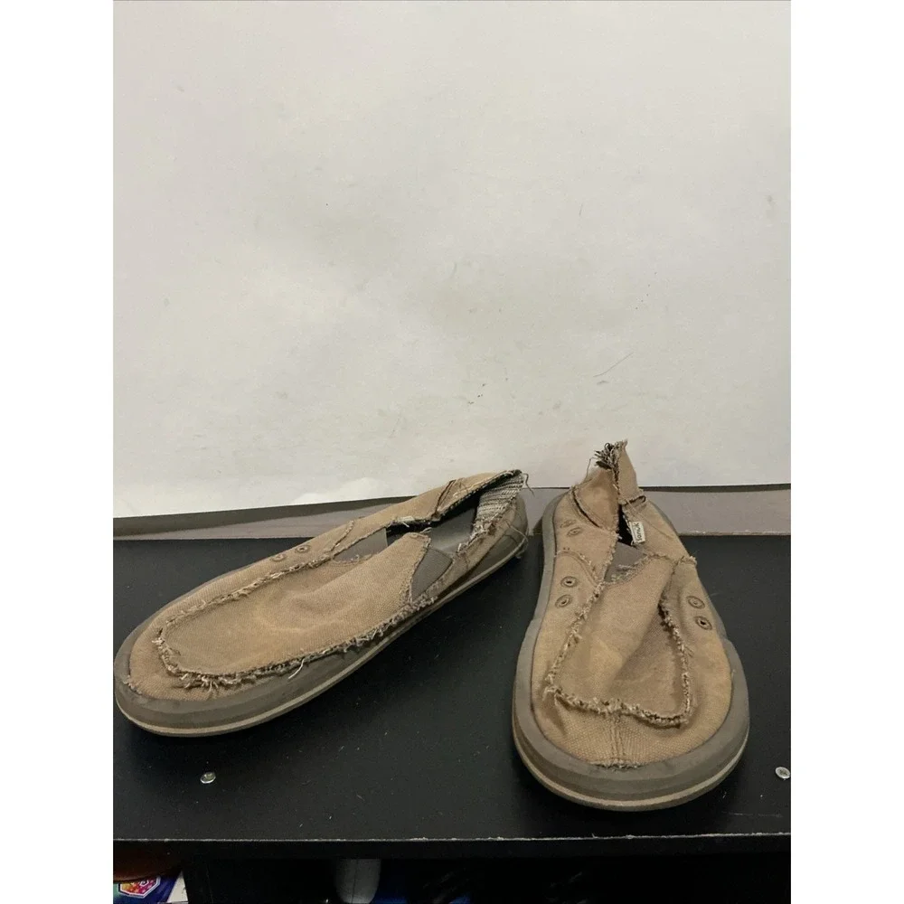 Sanuk Vagabond Tripper Mens Size 13 Khaki Brown Woven Slip On Shoes DAMAGED